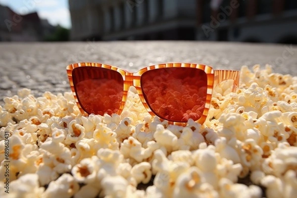 Fototapeta popcorn and 3-d glasses 