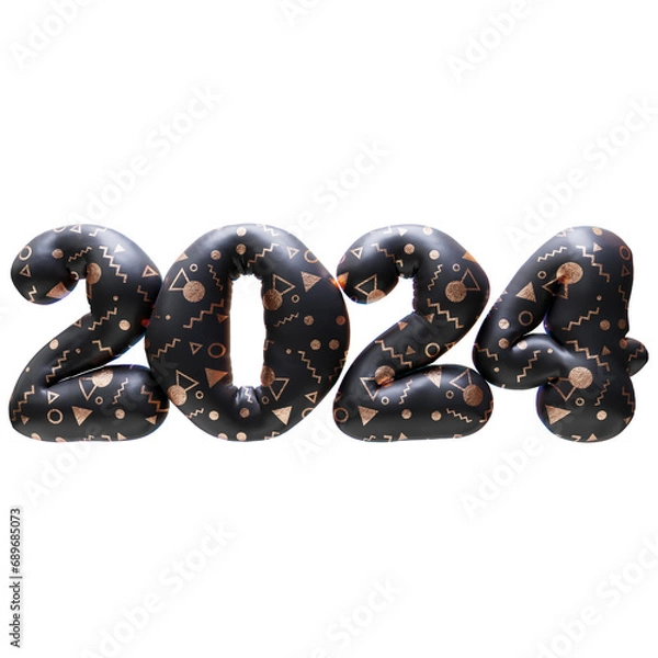 Obraz 2024 3D numbers with inflated effect. Inflated New Year 2024 numbers with funny New Year pattern. 3D rendered numbers.