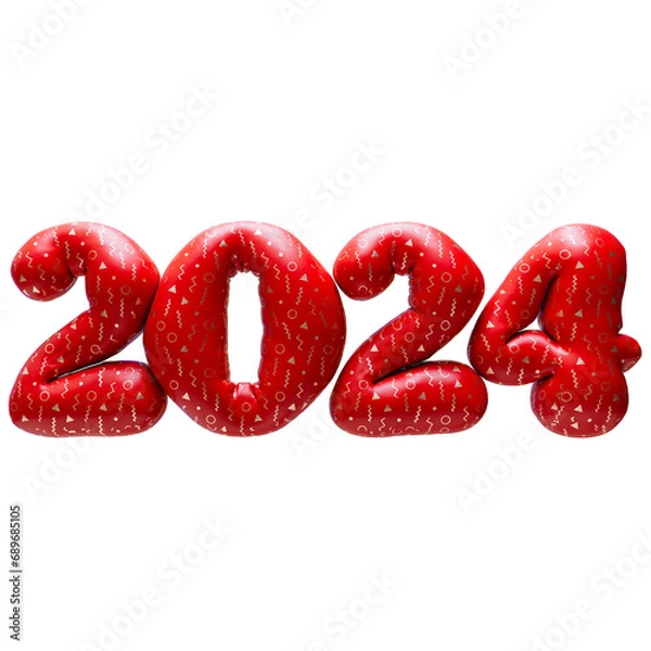 Fototapeta 2024 3D numbers with inflated effect. Inflated New Year 2024 numbers with funny New Year pattern. 3D rendered numbers.