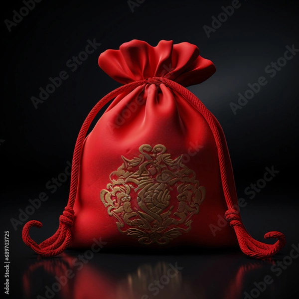 Fototapeta A lucky bag with a traditional ethnic pattern in red