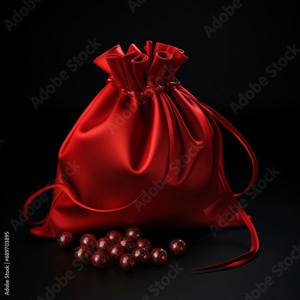 Fototapeta A lucky bag with a traditional ethnic pattern in red