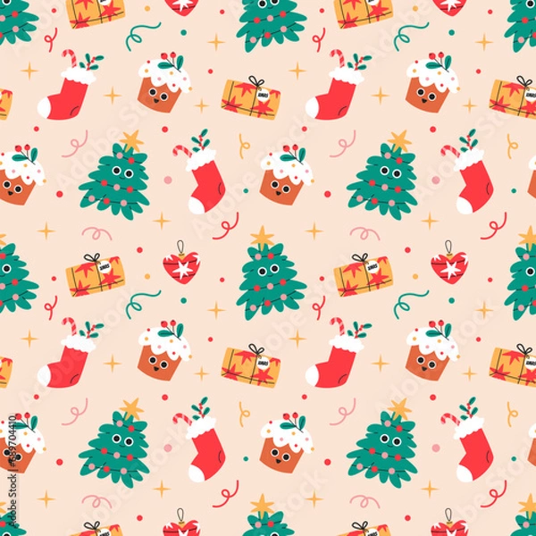 Fototapeta Merry Christmas seamless pattern