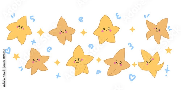 Fototapeta Amazing star collections, cute little attitude,pretty little smiley star set vector perfect design set of a special designed card 