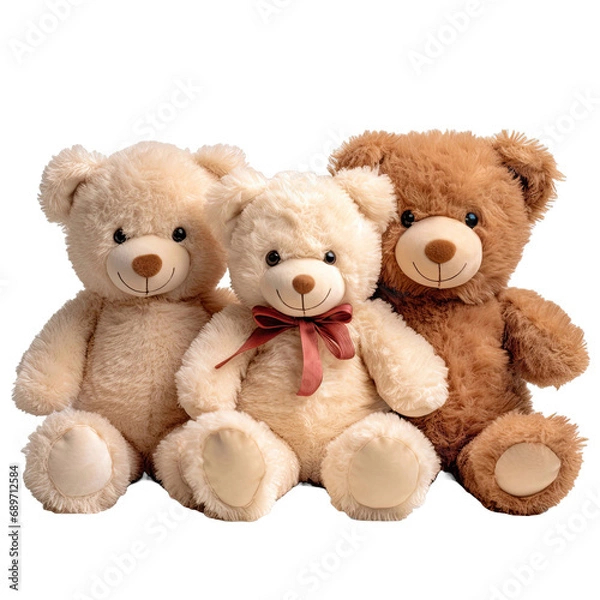 Obraz Cutout set of 3 stuffed animal toys isolated on transparent background