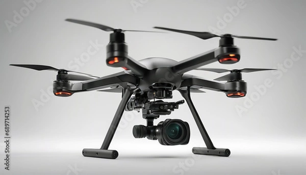 Fototapeta Aerial drone. Quadcopter with digital camera. Flying aerial remote controlled drone. AI generated