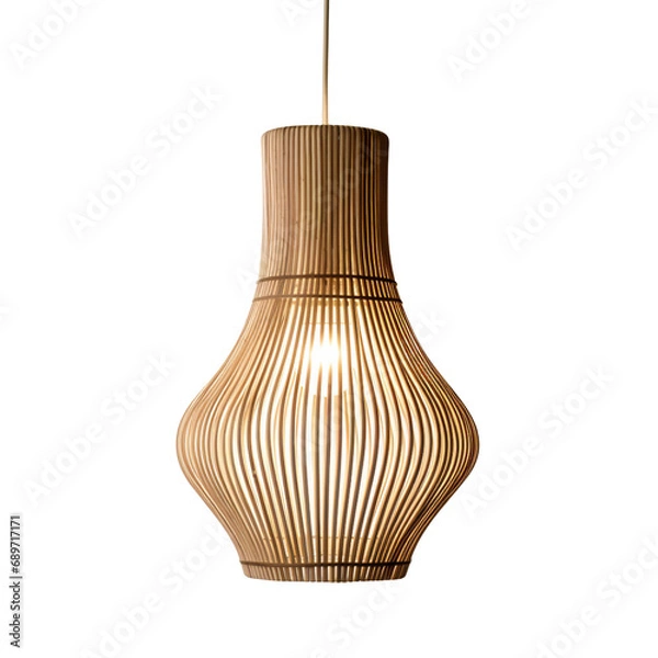 Obraz Rattan ceiling lamp, Elegant Wicker Ceiling lamp, light bulb isolated on transparent background PNG	