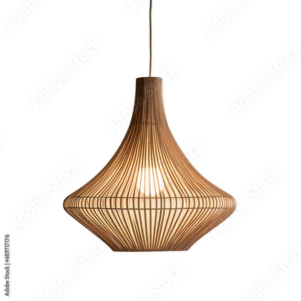 Obraz Rattan ceiling lamp, Elegant Wicker Ceiling lamp, light bulb isolated on transparent background PNG	