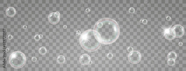 Fototapeta Modern realistic air bubbles under water.Illustration of air objects.
