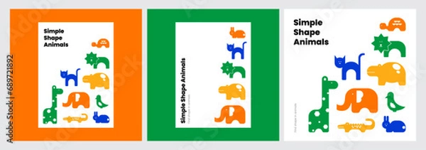 Obraz shape animals simple type cute primary color symbol icon set - poster wallpaper postcards