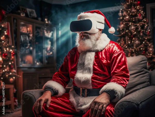 Obraz Santa Claus Wearing a VR Headset on Christmas