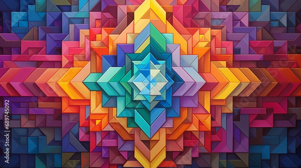 Fototapeta abstract colorful background, abstract background,  abstract background with cubes, yantras pattern, Seamless texture of abstract bright shiny colorful geometric shapes, generative ai