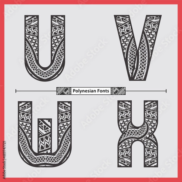 Fototapeta Alphabet polynesian style in a set UVWX