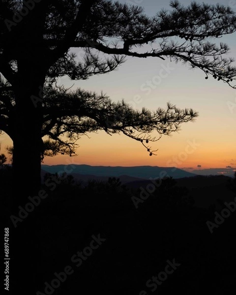 Obraz The sunset glows over the Blue Ridge mountains in this photo taken during Blue Hour in Shenandoah National Park