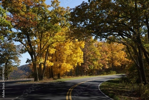 Obraz Skyline Drive on an autumn afternoon displaying intense colors in the trees lining scenic Skyline Drive in Shenandoah National Park