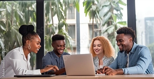 Fototapeta International diverse professional executives business team workers, board leaders group using laptop tech computer discussing corporate management working in office collaborating at group meeting.