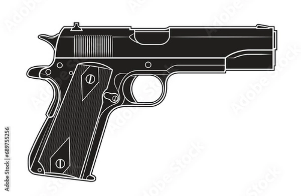 Obraz Vector illustration of the Colt 1911 automatic pistol with diamonds on the facings on the white background. Black. Right side.