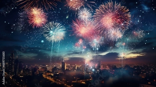 Fototapeta 2024 New Year's display with fireworks Happy New Year. Happy New Year