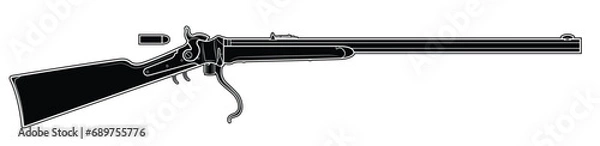 Obraz Vector illustration of the Sharps Cavalry rifle with an open breech block on the white background. Black. Right side.
