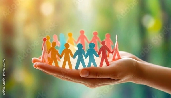 Obraz Diversity, Equality, Inclusion and Belonging Concept of Paper sillhouette held by Hand.