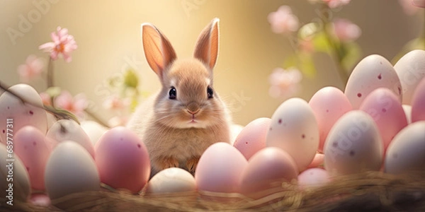 Obraz easter bunny surrounded by pink pastel easter eggs