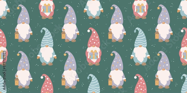 Obraz Scandinavian gnomes pattern. Flat vector Christmas illustration.