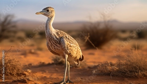 Obraz Large Houbara Bustard Bird Standing on Dirt Field