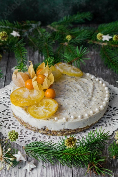 Obraz Cheese-cake végétalien à l'orange et physalis
