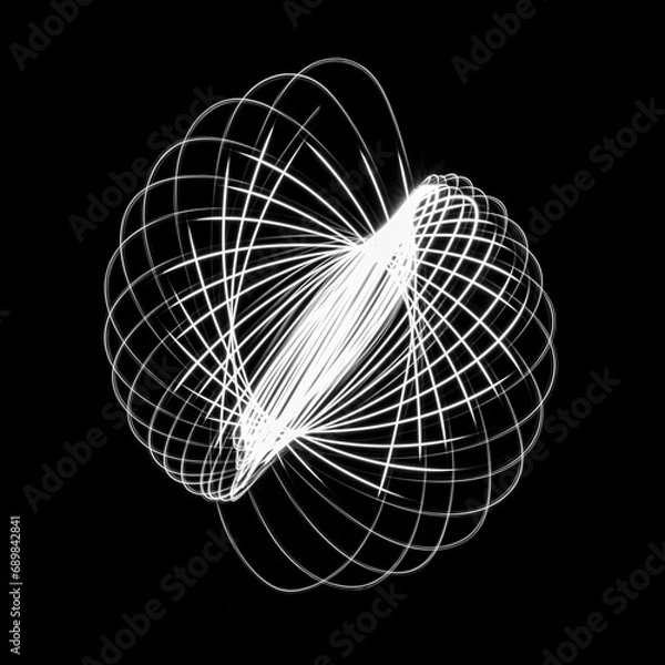 Fototapeta White spirographs photography with light painting on black background
