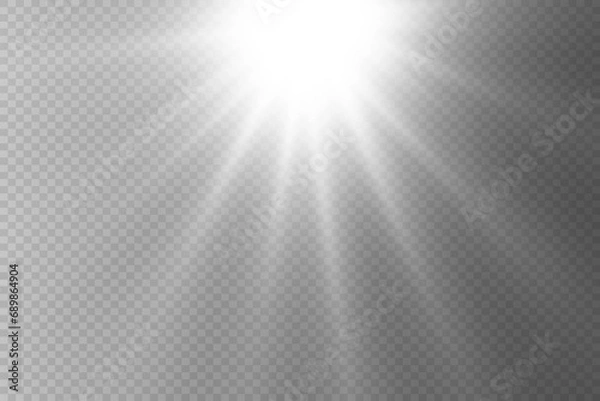 Fototapeta Glow light effect, bright sun. Vector transparent sunlight, special flare effect. Rays of the sun or spotlight. Bright flash. On a transparent background.