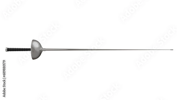Fototapeta Fencing sword or epee with black handle isolated on transparent and white background, Fencing concept. 3D render