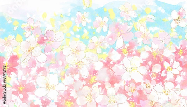 Fototapeta 桜の水彩画　ふわふわ優しい手描き風イラスト