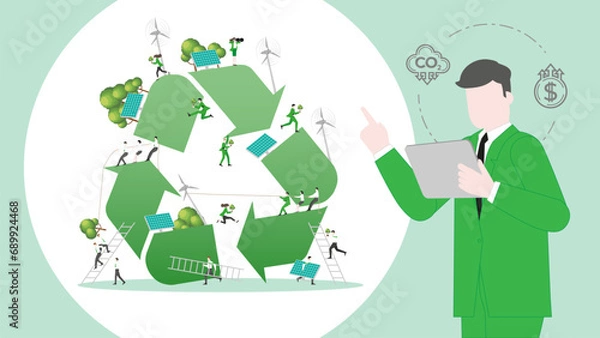 Fototapeta ESG sustainability business policy. Carbon credit calculate from reduce carbon footprint and carbon offset. Profit of Recycle
