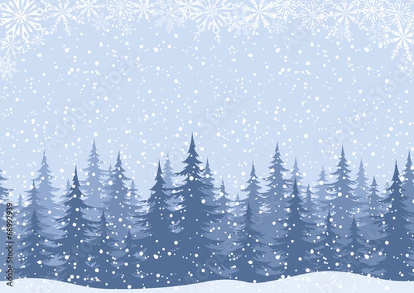 Fototapeta Winter landscape with fir trees and snow