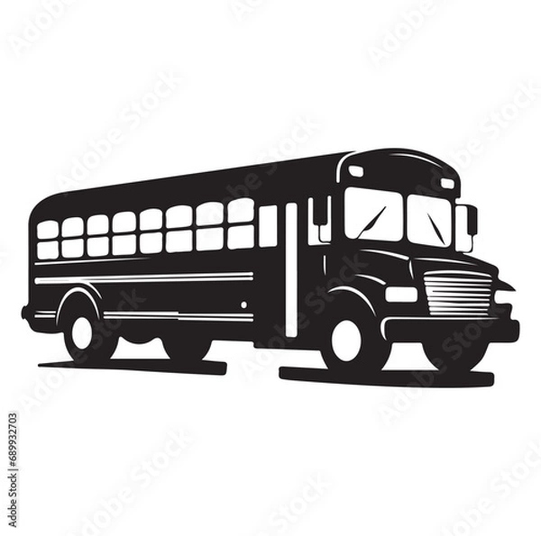 Obraz School bus silhouette isolated on white background. Vehicle transport bus sign vector illustration