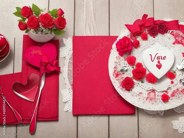 Fototapeta Valentine day concept table setting