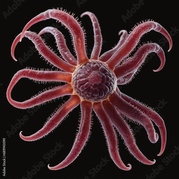 Fototapeta Roundworm parasites in the human intestine. Ascariasis. Diseases of the human digestive system. 3d rendering