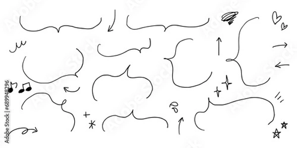 Fototapeta 手書きのふきだしと漫符のあしらいセット