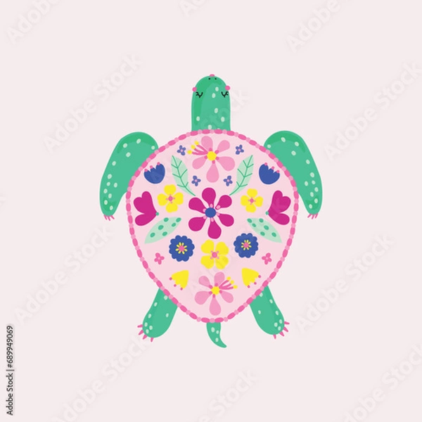 Fototapeta free Vector turtle with flower vector illustration design.