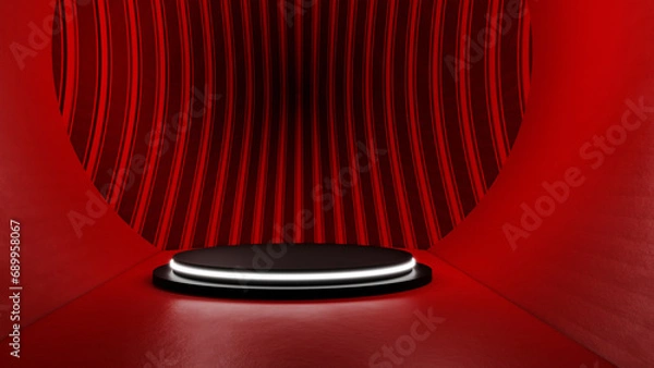 Fototapeta 3D rendering of a black, red background podium or a podium displayed
