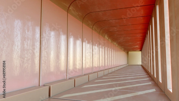 Fototapeta Hallway building, concrete floor, concrete ceiling and wall background, 3D rendering,