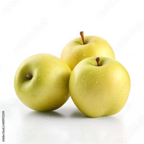 Fototapeta Golden Delicious Apples, green apples, realistic, white background, generative ai