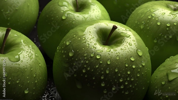 Fototapeta Granny Smith Apples, green apples, realistic, seamless background, macro, generative ai