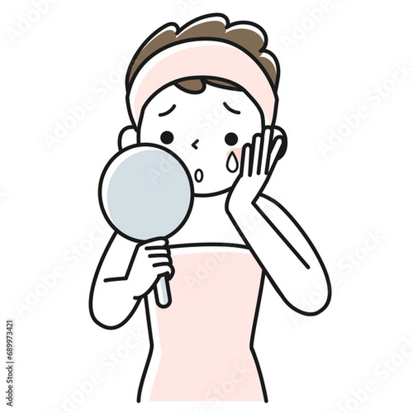 Fototapeta 手鏡を見て悲しむ若い女性の上半身