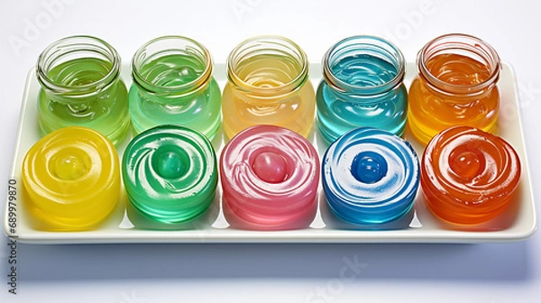 Fototapeta Set of various fresh fruit smoothies isolated on a white background.