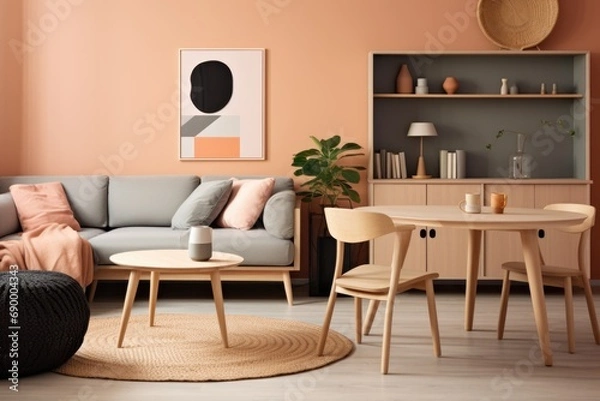 Obraz A simple Japanese studio apartment in peach color