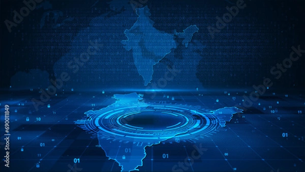 Obraz Digital technology security numbers circle background on India map HUD