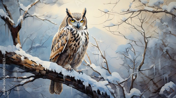 Obraz Owl in winter Ai Generative
