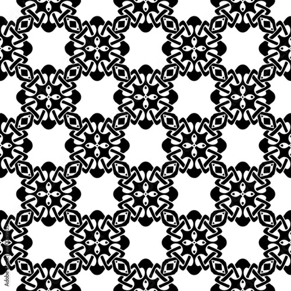 Fototapeta Wallpaper with Seamless repeating pattern.  Black and white pattern . Abstract background. Monochrome texture  for web page, textures, card, poster, fabric, textile.