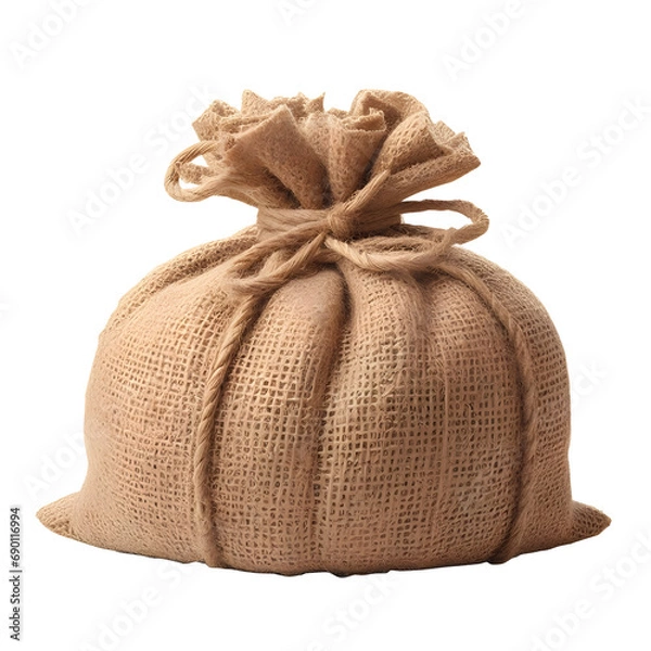 Fototapeta realistic sack bag tied wired by rope Isolated on a transparent Background