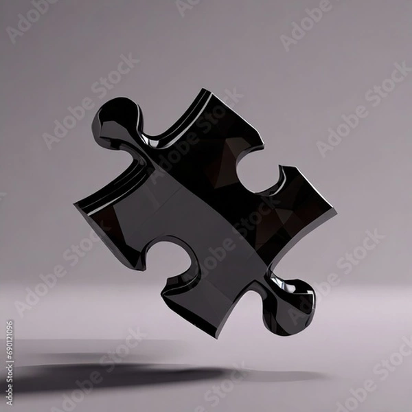 Fototapeta One black jigsaw puzzle floating in the air, empty space for text, isolated background.
